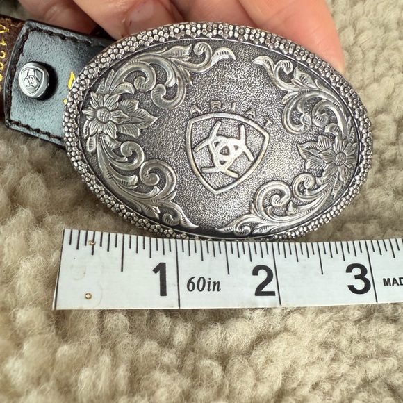 Ariat Boy's Tooled Western Belt with Removable Buckle size 24 30in black leather - Picture 8 of 17